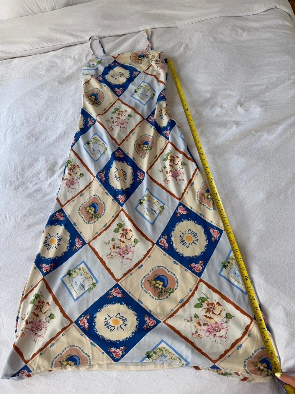 Abercrombie & Fitch Cream and Blue Scarf-Print Maxi Slip Dress
